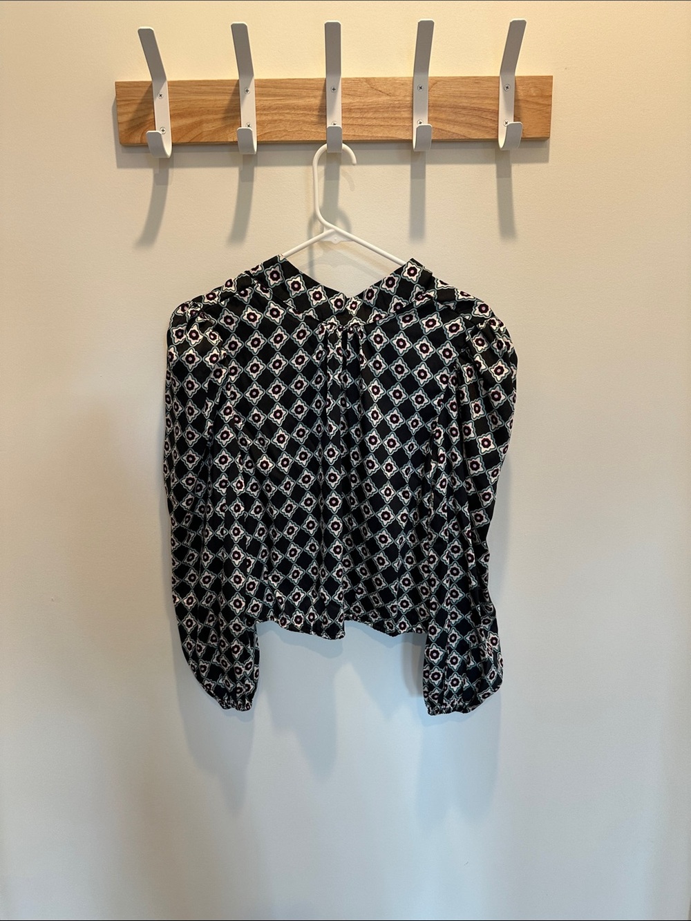 Love By Design Black Geometric Tie-Neck Blouse